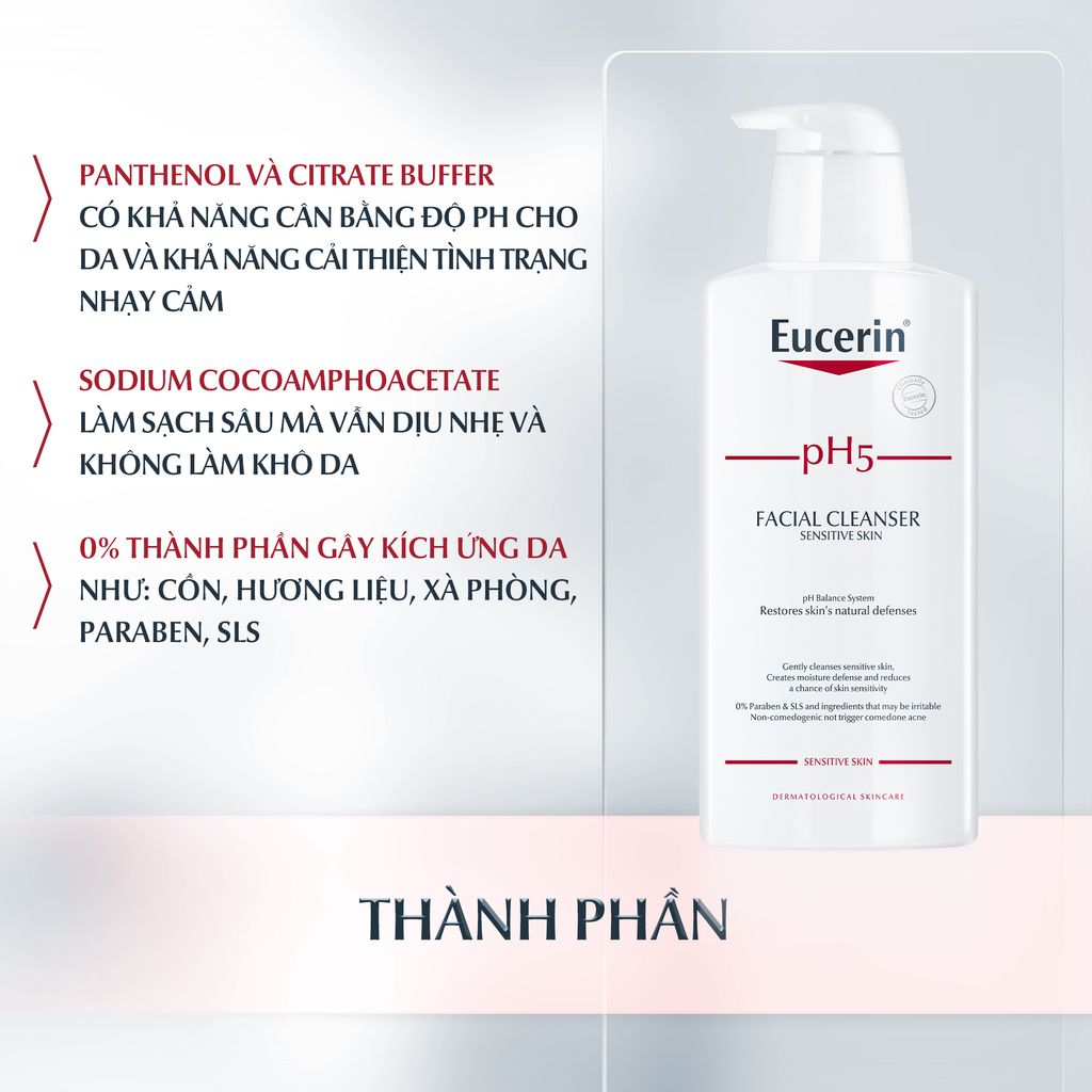 Sữa Rửa Mặt Dịu Nhẹ Cho Da Nhạy Cảm Eucerin pH5 Sensitive Skin Facial Cleanser 400ml