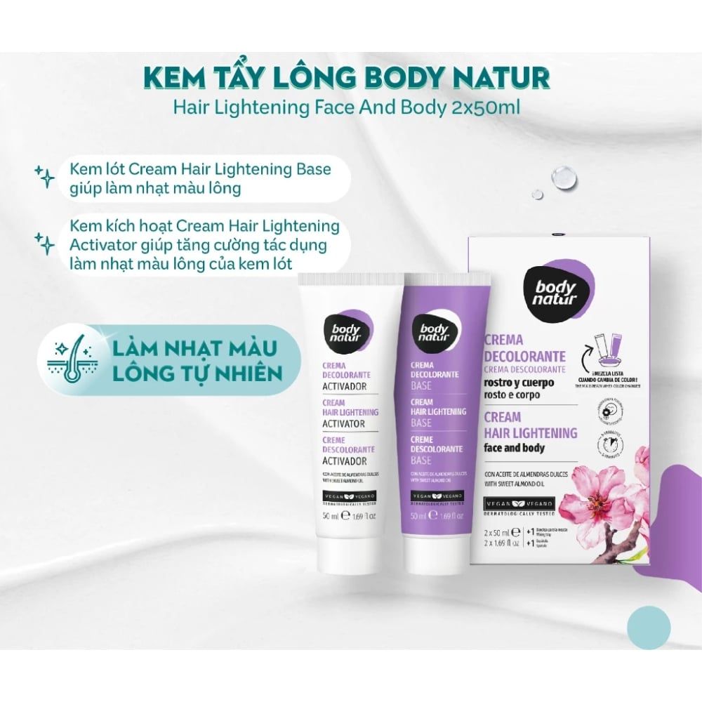 Kem Tẩy Lông Mặt, Body, Bikini, Làm Mềm Da, Nhạt Màu Lông Body Natur Cream Hair Removal Cream 200ml