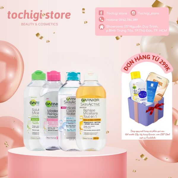 Nước tẩy trang Garnier Micellar Water làm sạch và tẩy trang cho mọi loại da