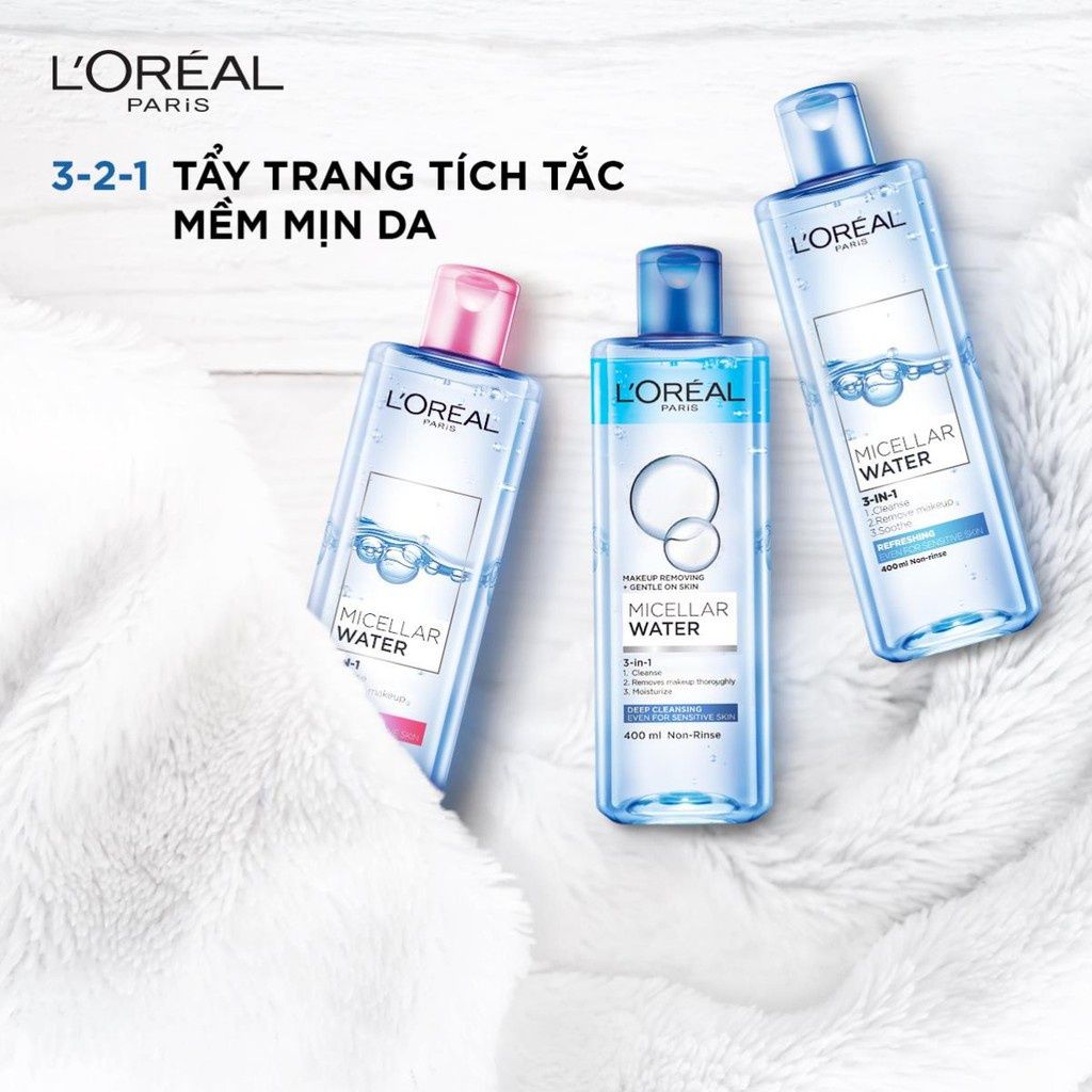 Nước tẩy trang cho mọi loại da Loreal Paris 3-in-1 Micellar Water
