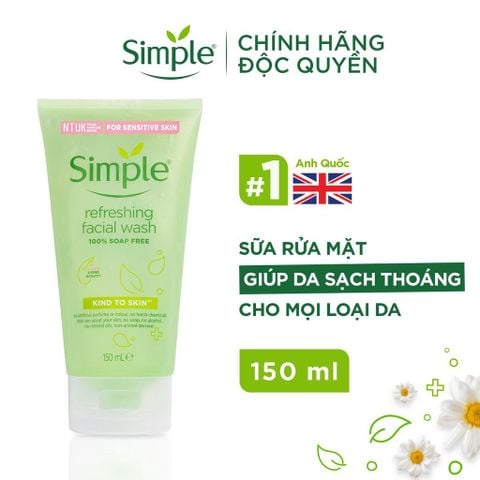 Gel Rửa Mặt Simple Dịu Nhẹ Cho Da Nhạy Cảm Kind To Skin Refreshing Facial Wash 150ml