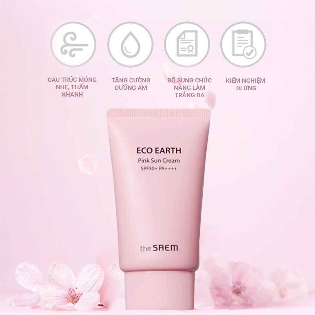 Kem Chống Nắng Nâng Tone, Kiềm Dầu Sắc Hồng the SAEM Eco Earth Pink Sun Cream 50g