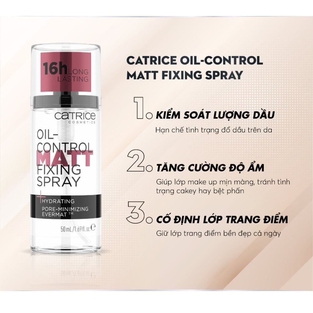 Xịt Khóa Nền Kiềm Dầu, Giữ Ẩm, Căng Bóng, Lâu Trôi Catrice Fixing Spray 50ml