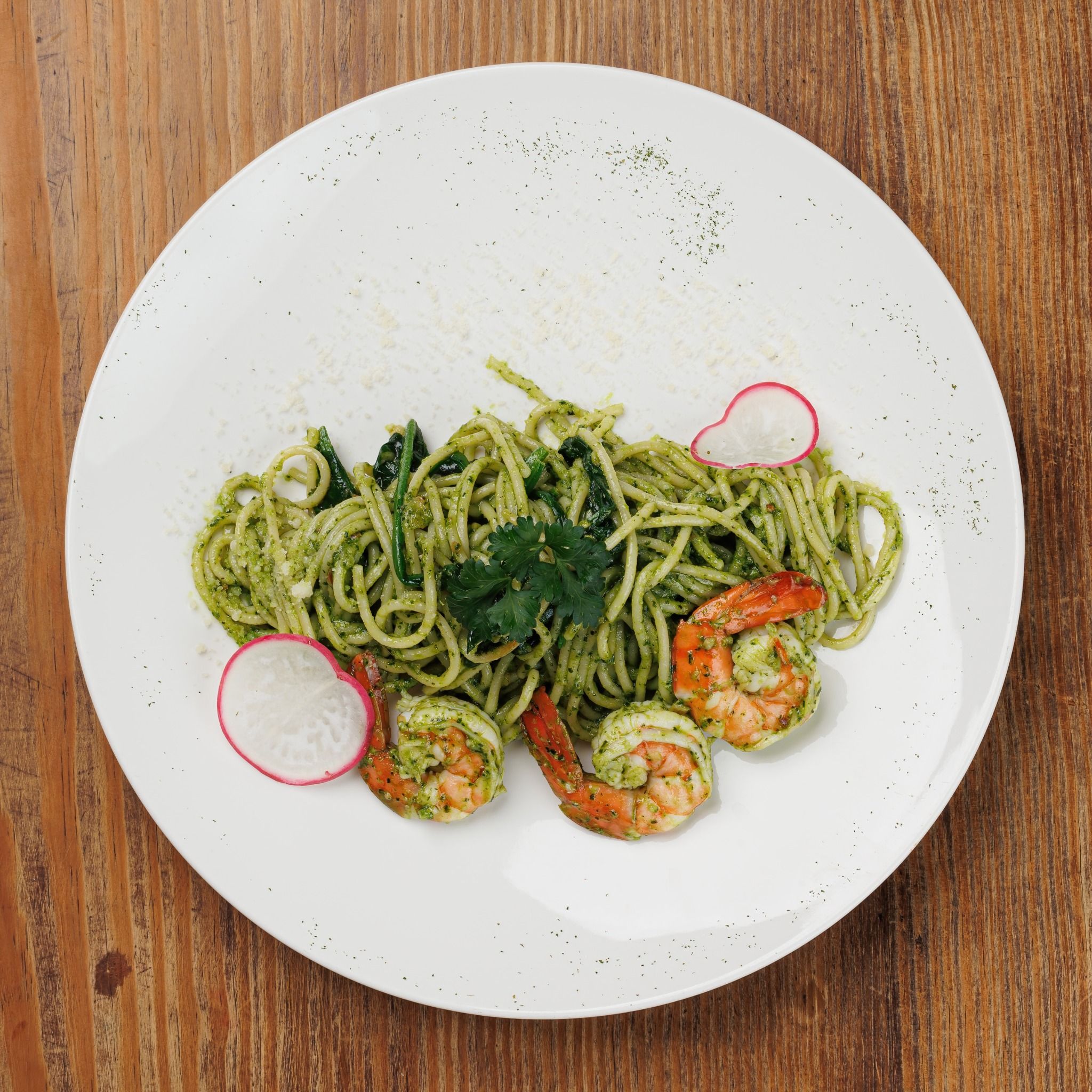 Prawn pesto spaghetti Topping Beef