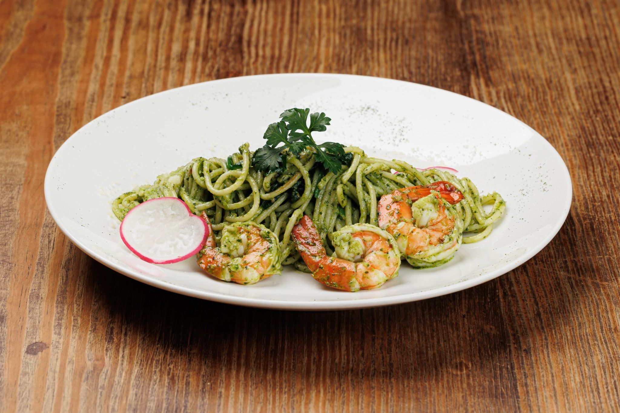 Prawn pesto spaghetti Topping Beef