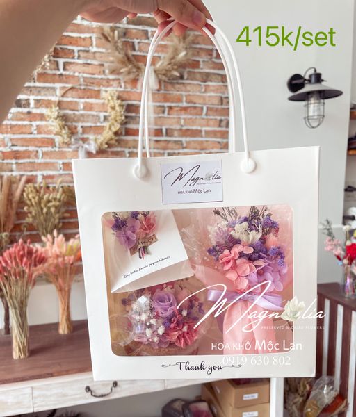  Set Túi quà tặng Chụp thuỷ tinh 10cm + Bó hoa Mini + Thiệp 