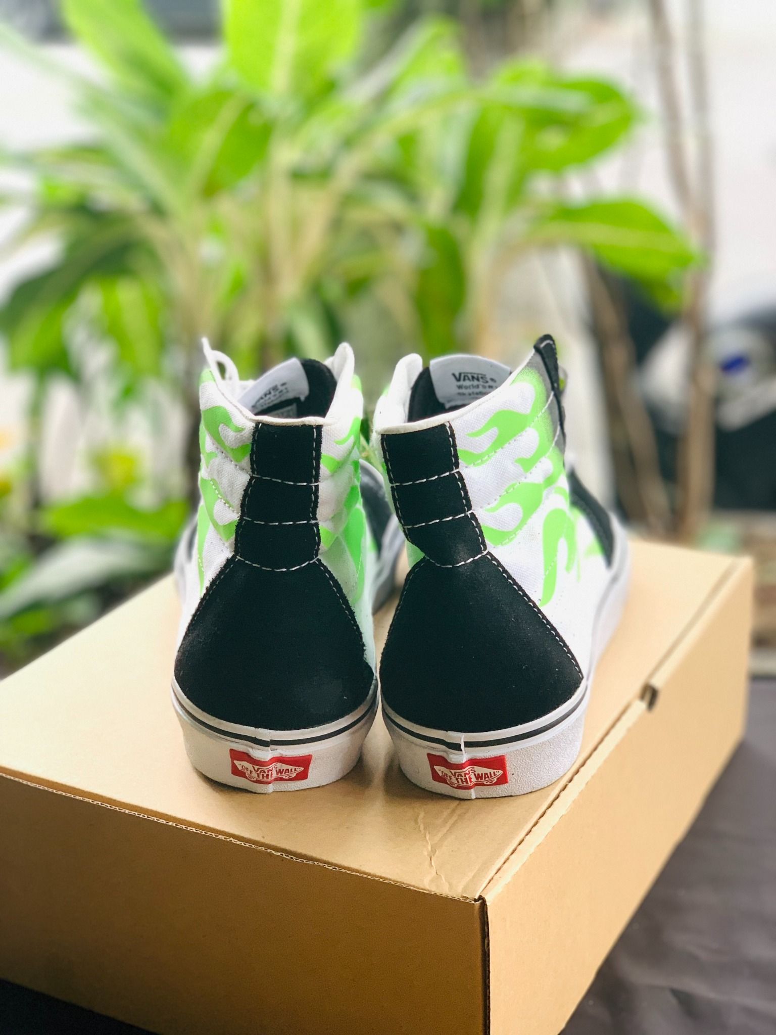 Green Flame Vans Old Skool Flame High Top Sepatu Vans With Green