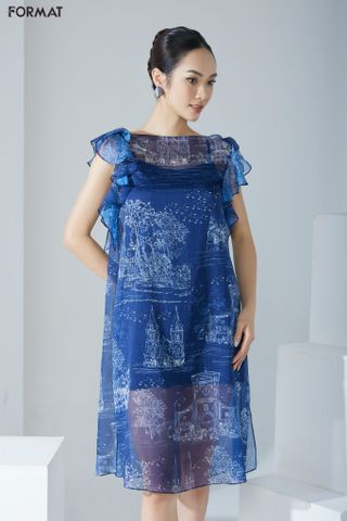 Đầm nữ 1 lớp vai chờm kèm đầm 2 dây, in họa tiết designed by Format B991-588M