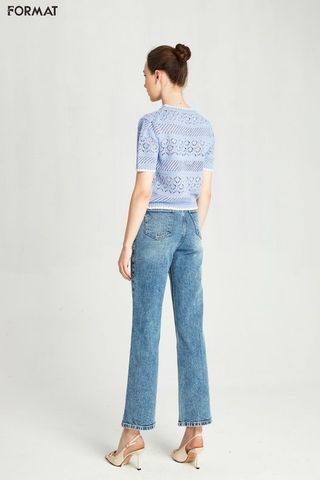 Quần jeans dài ống suông rộng nữ B9JEA001L