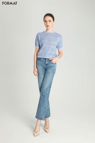 Quần jeans dài ống suông rộng nữ B9JEA001L