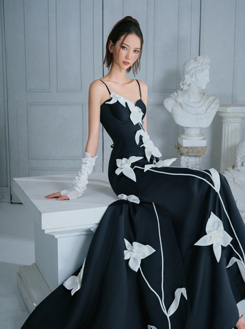  Tulip Flower Black Dress 