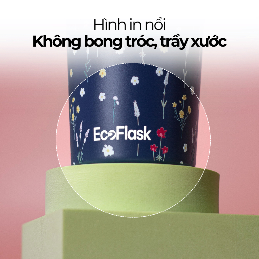 Ly giữ nhiệt, cốc giữ nhiệt EcoFlask 500ml thiết kế hoạ tiết cao cấp chính hãng, inox 304, có ống hút, bảo hành 3 năm