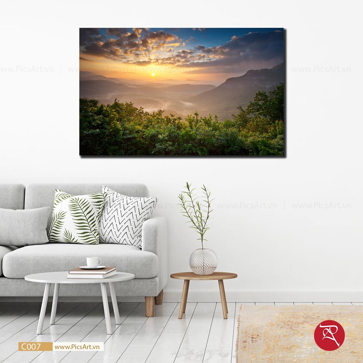 Tranh phong cảnh sáng bình minh ở vùng núi – Pics Art Decor