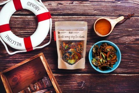  Cá chỉ vàng sấy lá chanh, 150g, bịch, mẫu kraft 1 mặt trong, Yumsea 