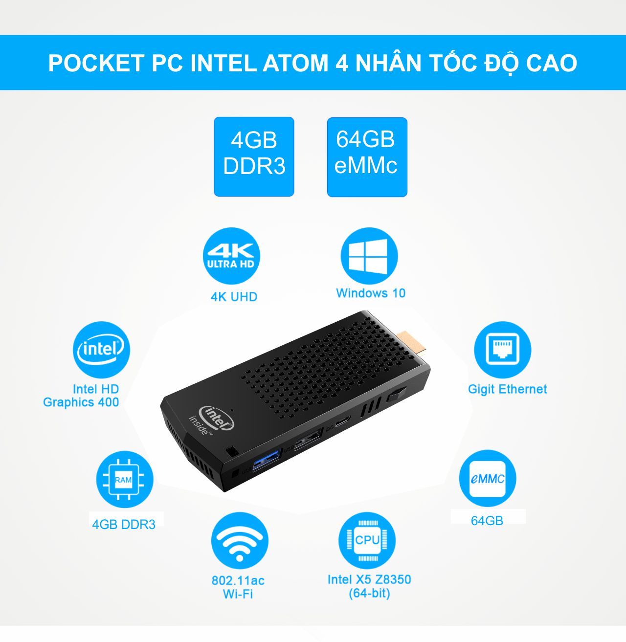 Pocket PC Máy tính Bỏ túi Mini chip Intel Atom X5-Z8350  CL-AT6