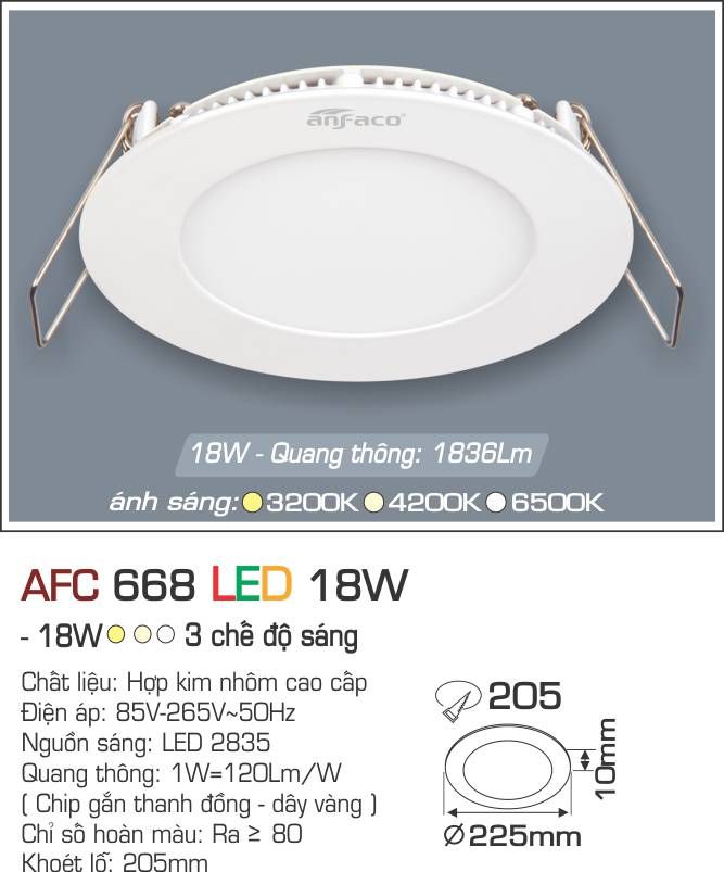 Đèn Led Âm trần Anfaco AFC 668 18W