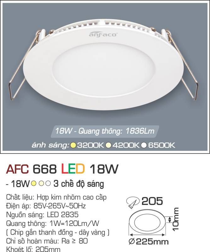 Đèn Led Âm trần Anfaco AFC 668 18W