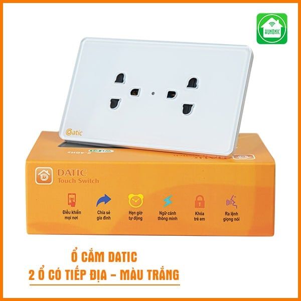 [Ổ Cắm Datic] 2 Ổ Có Tiếp Địa Màu Trắng