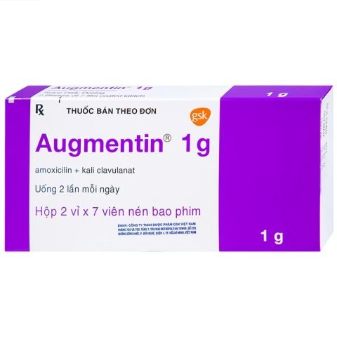  Thuốc viên Augmentin 1g điều trị nhiễm khuẩn (Hộp 2 vỉ x 7 viên). 