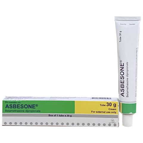  Tuýp Asbesone 0,5mg/g điều trị bệnh viêm da, lupus ban đỏ, hồng ban đa dạng, vẩy nến, eczema (30g). 
