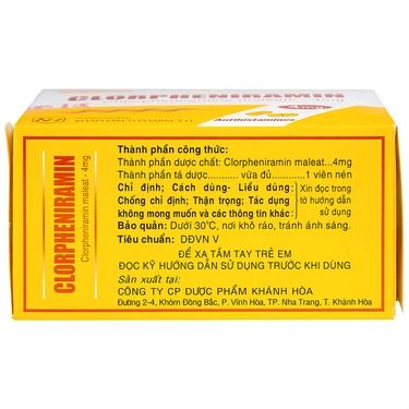  Thuốc Clorpheniramin 4mg điều trị triệu chứng viêm mũi dị ứng theo mùa, quanh năm và mày đay 