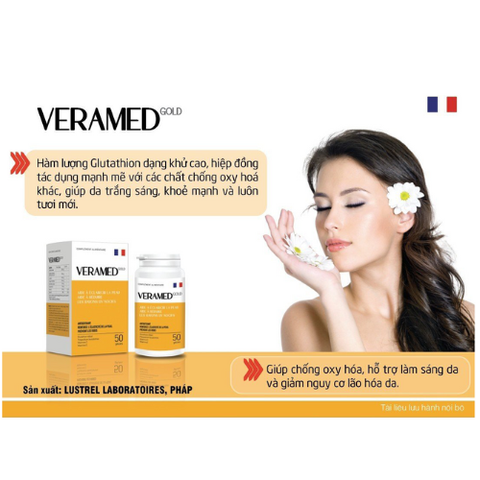  Viên uống Veramed Gold chống oxy hóa, làm sáng da giảm thâm, nám và giảm nguy cơ lão hóa da ( Hộp 50 viên ). 