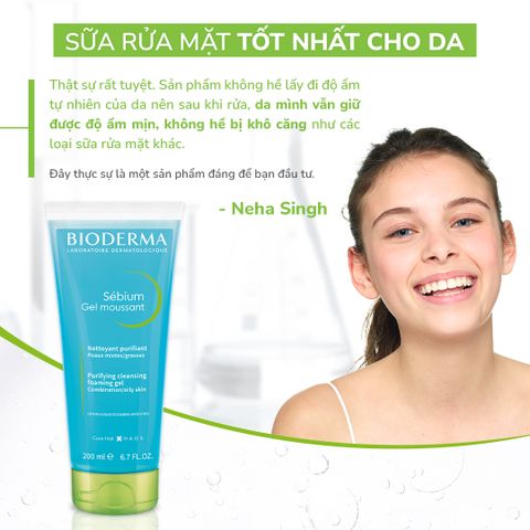  Gel rửa mặt ngăn ngừa mụn cho da dầu hoặc da hỗn hợp Bioderma Sebium Gel Moussant 200ml 