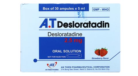  Dung dịch uống A.T Desloratadin 2.5mg/5ml giảm viêm mũi dị ứng, mày đay (30 ống x 5ml). 