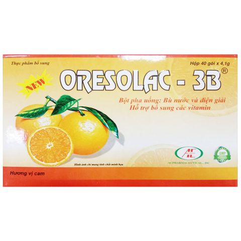  Bột pha uống Oresolac- 3B bù nước và điện giải, hỗ trợ bổ sung các vitamin (Hộp 40 gói). 