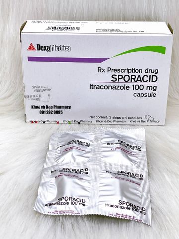  Viên Sporacid Itraconazole 100mg lang ben, nấm da, viêm giác mạc do nấm và nấm Candida miệng. 