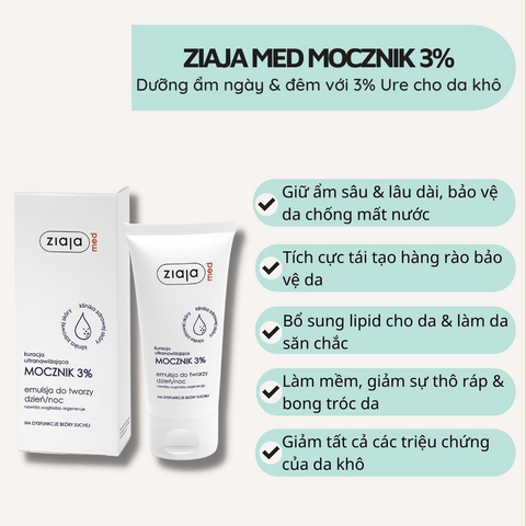  Ziaja Nhũ Tương Mềm Da 3% Urê 50ml - Ziaja Med 3% Urea Emulsion - Kem Dưỡng Atopy Ure - Cho Bé, Trẻ Em 