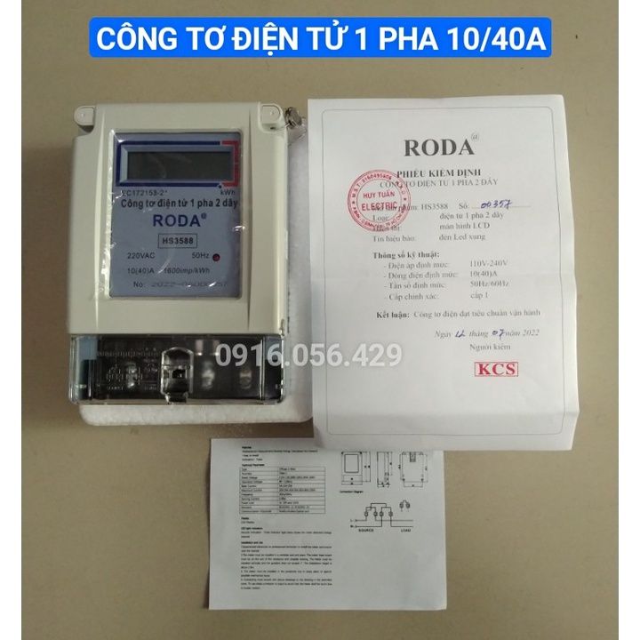 Công Tơ Điện (Đồng Hồ Điện) 1 Pha 2 Dây Kiểu Điện Tử 10/40A