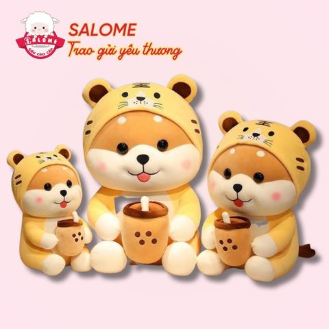 Gấu bông chó Shiba đội nón hổ