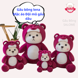  Gấu bông lena ngồi đội nón gấu dâu đáng yêu 
