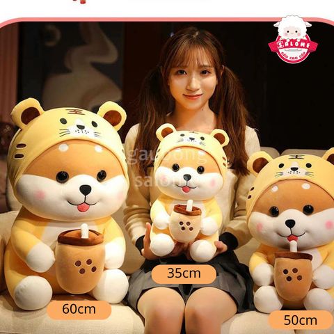  Gấu bông chó Shiba đội nón hổ 