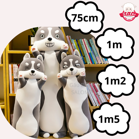  Gấu bông chó husky đứng mặt cười gối ôm chó xám 