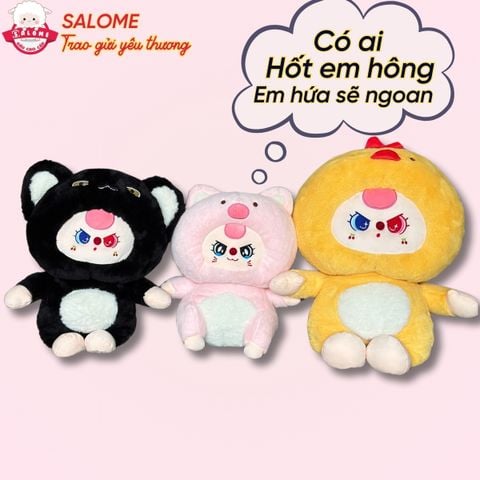 Gấu bông baby three gà vàng, mèo đen cute cao cấp cho bé