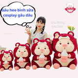  Gấu bông Heo cosplay gấu dâu ôm bình sữa 