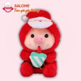  Gấu bông heo ôm bình sữa đội nón ông già noel trang trí giáng sinh 