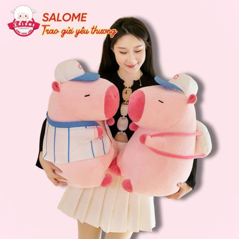 Gấu Bông Chuột Lang Nước Capybara  Mặc Áo Bóng Chày Màu Hồng
