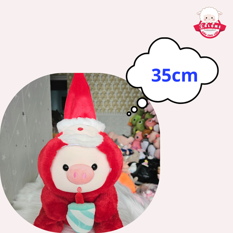  Gấu bông heo ôm bình sữa đội nón ông già noel trang trí giáng sinh 