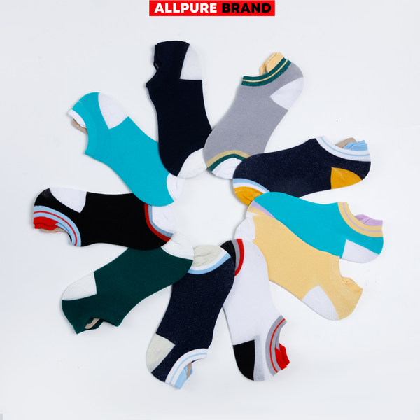  Combo 10 đôi tất thời trang nữ cổ ngắn light cushion thoáng khí dày dặn thấm hút ALLPURE 