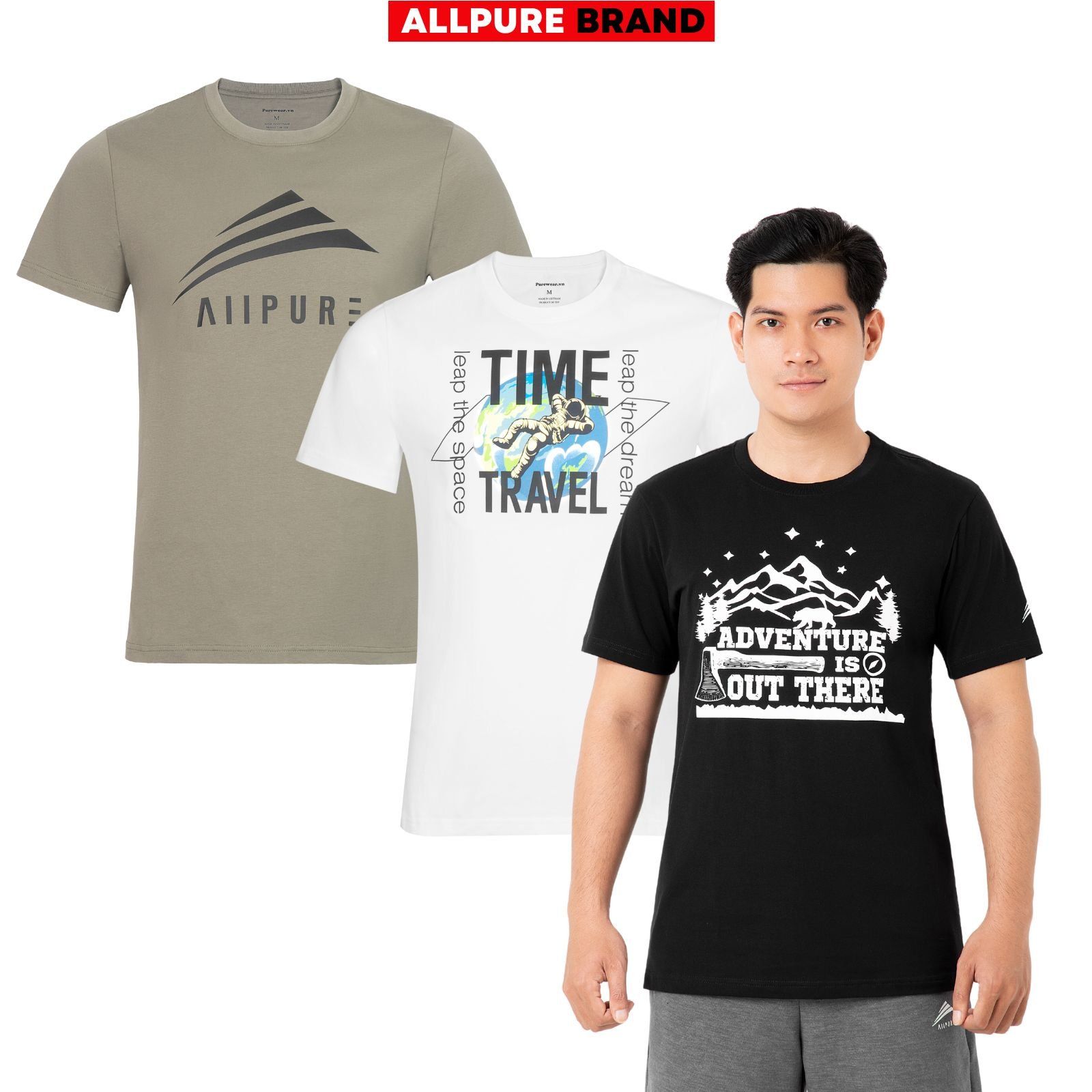  [Black Friday] Combo 3 áo thun cotton in lụa trực tiếp thương hiệu ALLPURE 