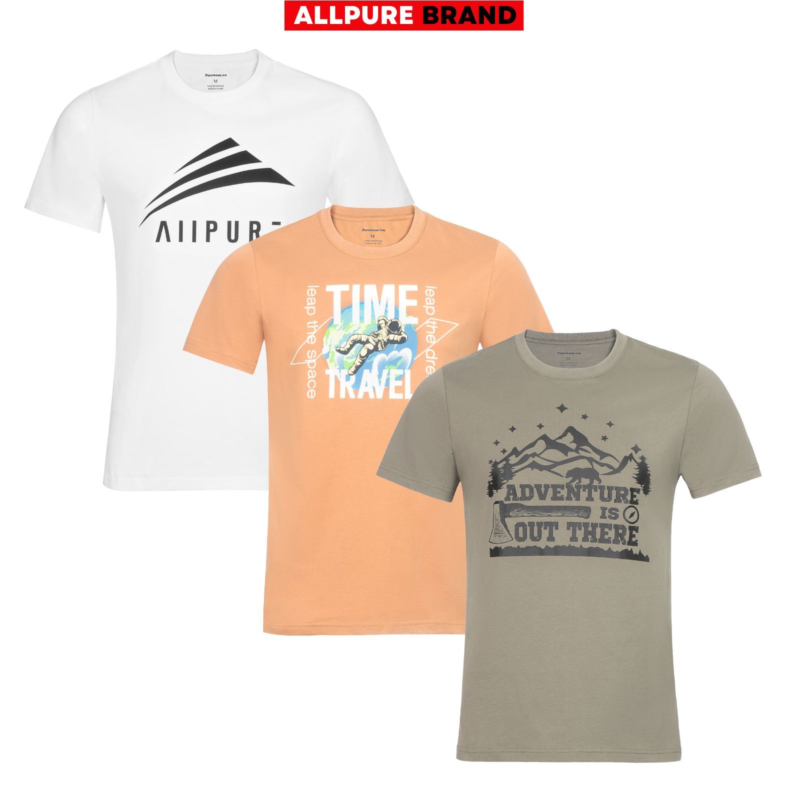  [Black Friday] Combo 3 áo thun cotton in lụa trực tiếp thương hiệu ALLPURE 