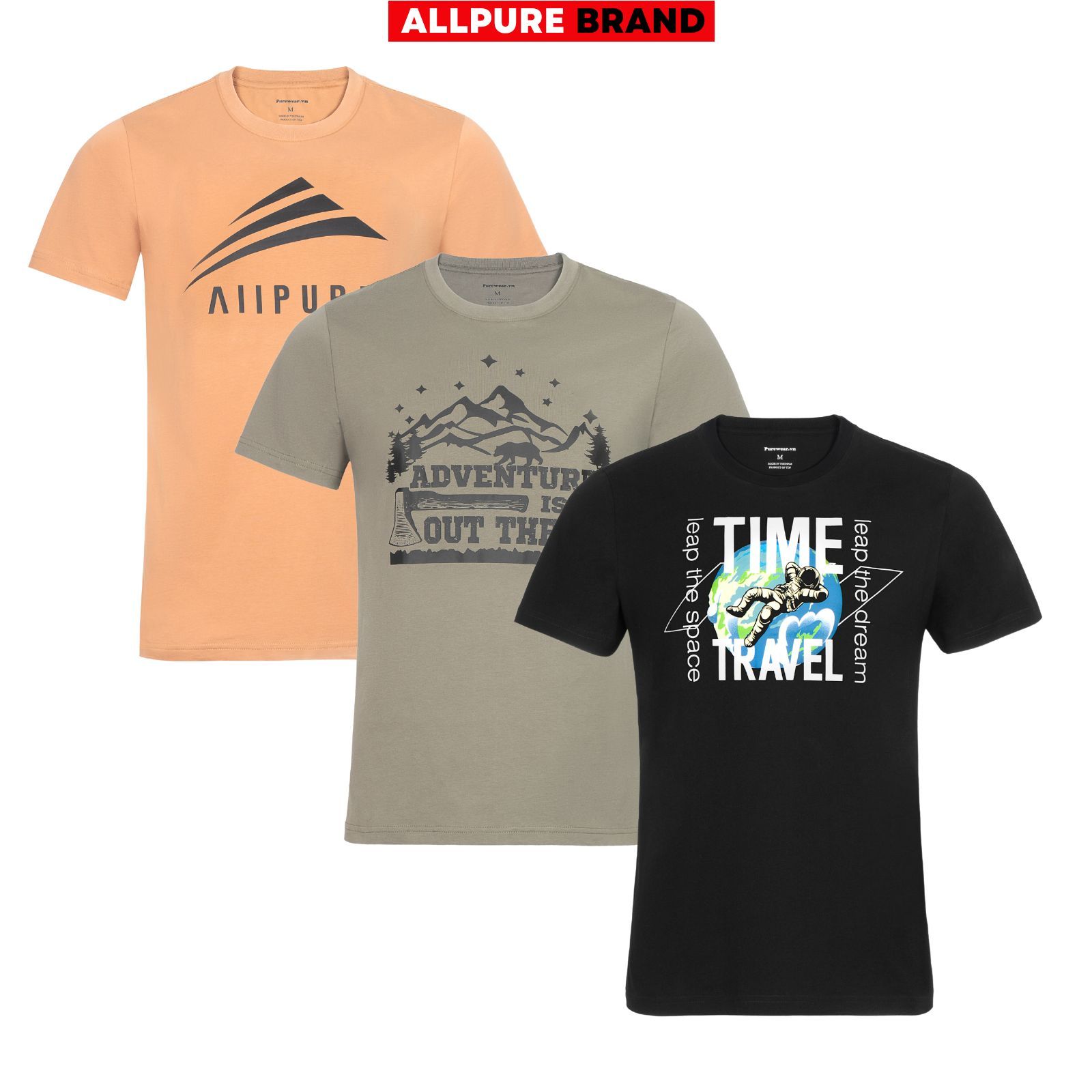  [Black Friday] Combo 3 áo thun cotton in lụa trực tiếp thương hiệu ALLPURE 