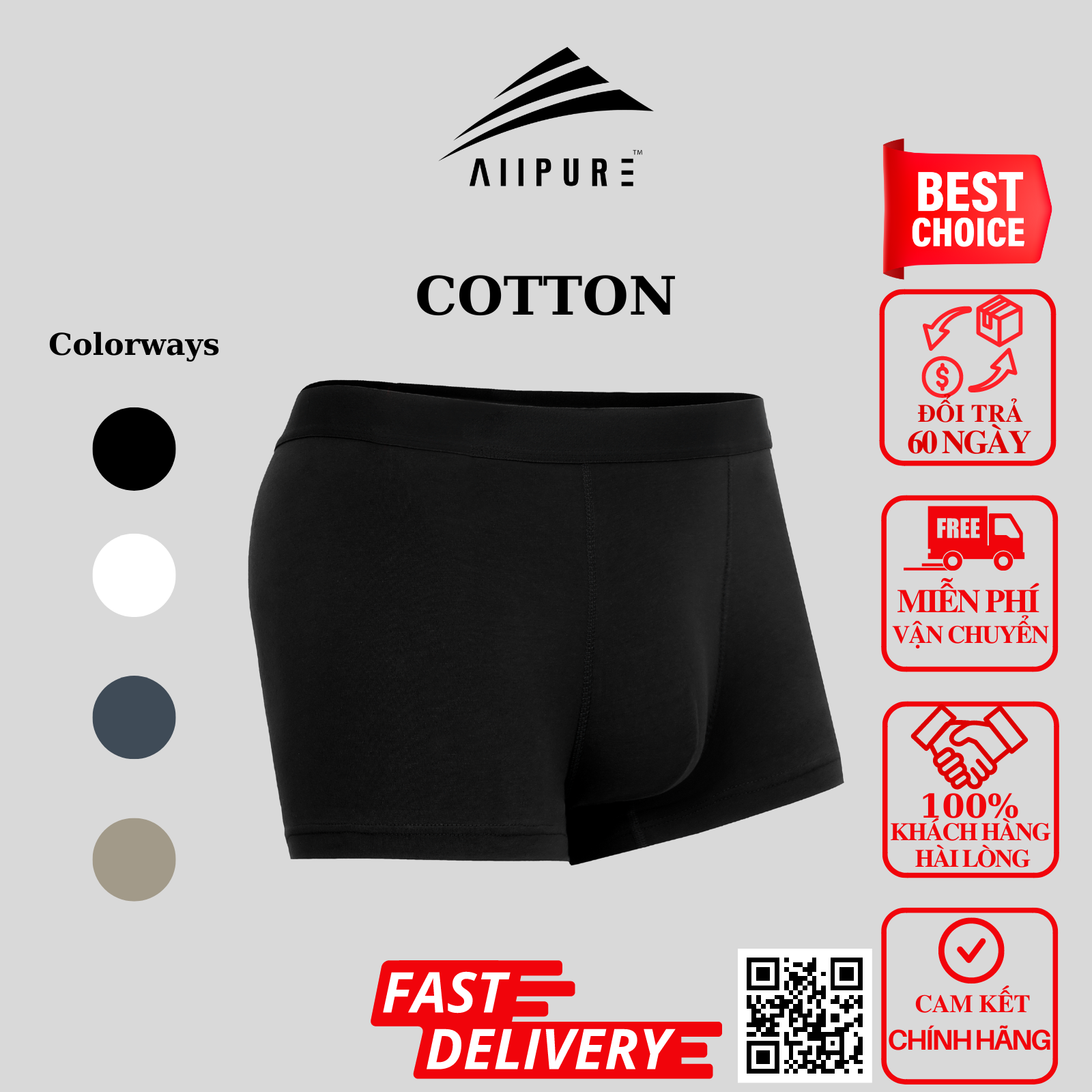  Combo 03 quần lót nam Trunk Cotton Compact co giãn, khử mùi, kháng khuẩn Xanh-Đen-Trắng 