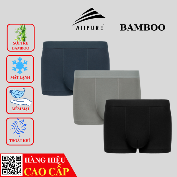  Combo 03 Quần lót nam Trunk Bamboo ALLPURE khử mùi, kháng khuẩn màu-Xanh-Xám-Đen 