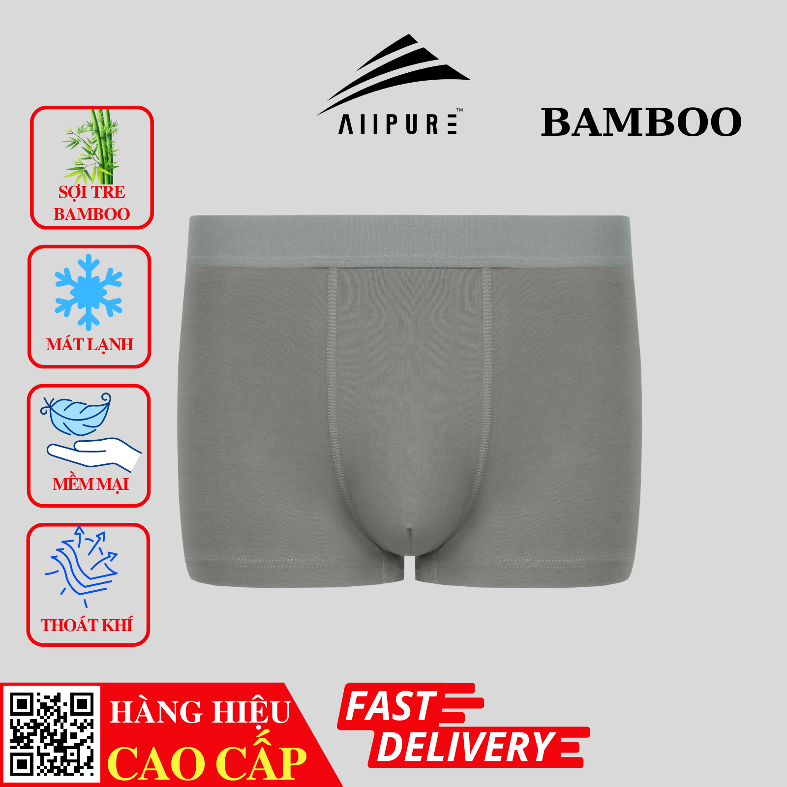  Combo 03 Quần lót nam Trunk Bamboo ALLPURE khử mùi, kháng khuẩn màu Xám-Đen-Xanh 