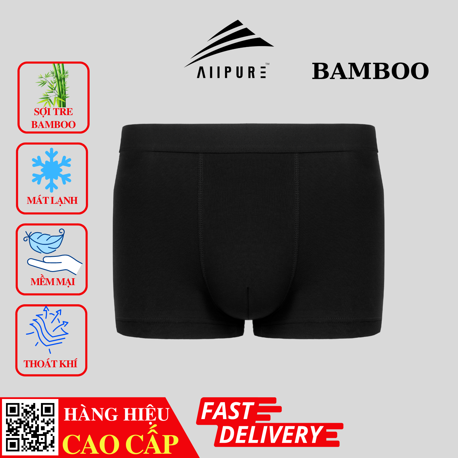  Combo 03 Quần lót nam Trunk Bamboo ALLPURE khử mùi, kháng khuẩn màu Xám-Đen-Xanh 