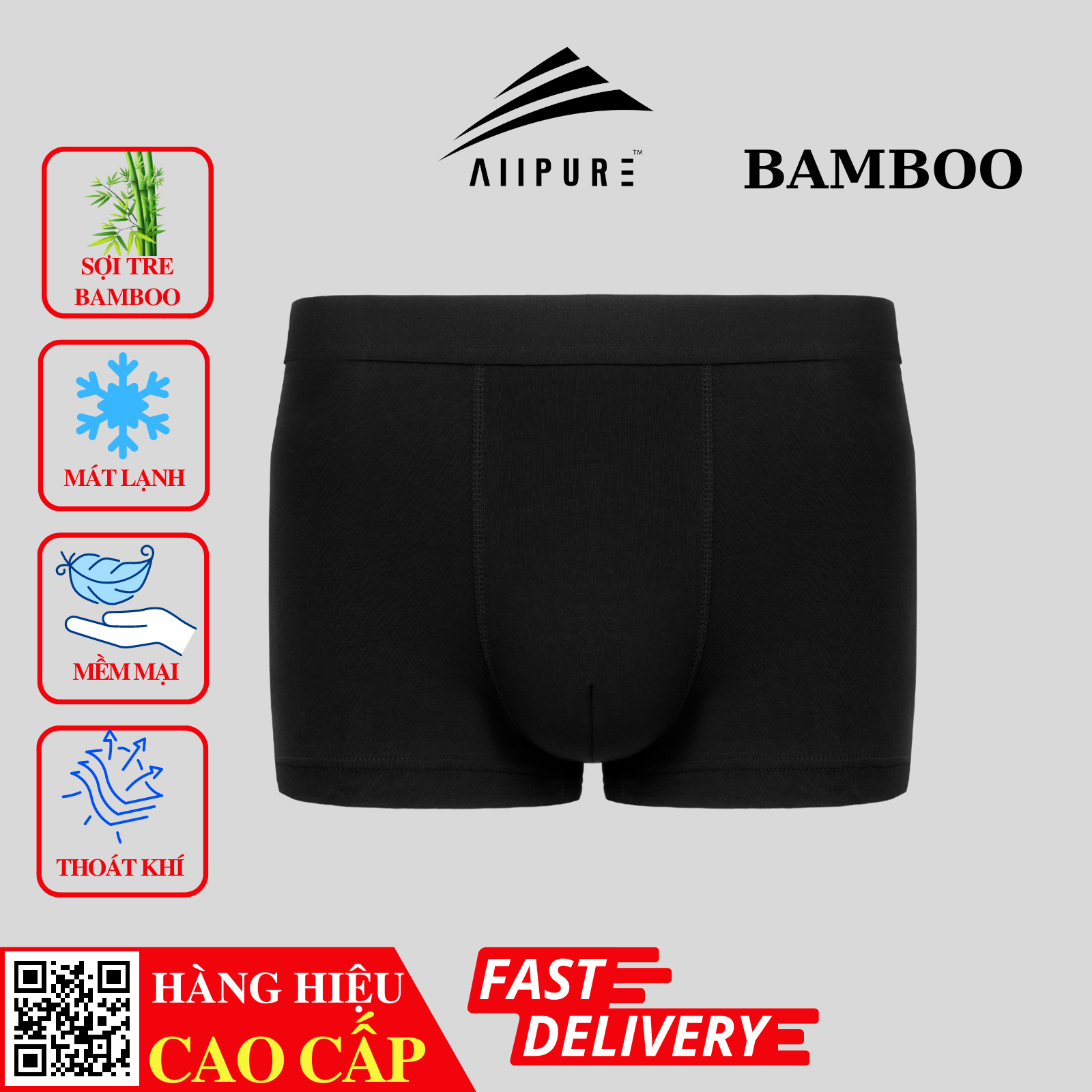  Combo 03 Quần lót nam Trunk Bamboo ALLPURE khử mùi, kháng khuẩn màu Trắng-Đen-Xám 